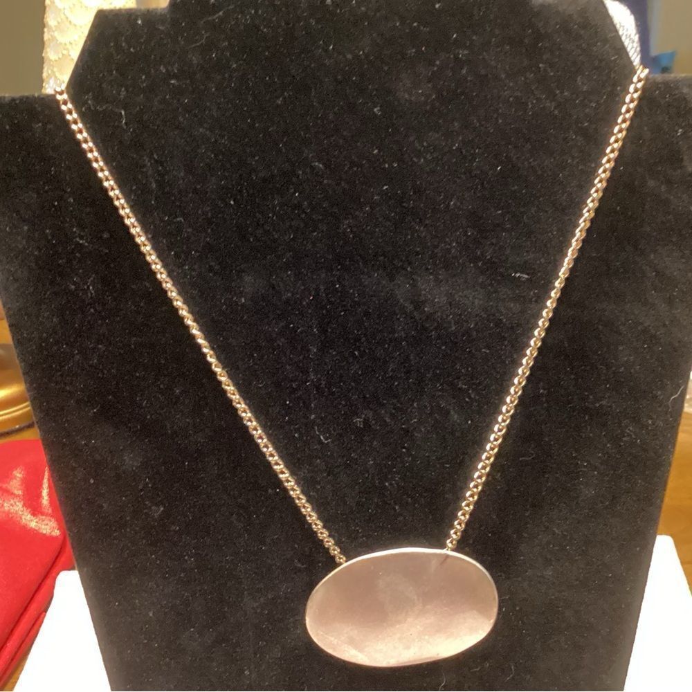 Avon Brand Rose Goldtone Oval Hammered Pendant  Necklace